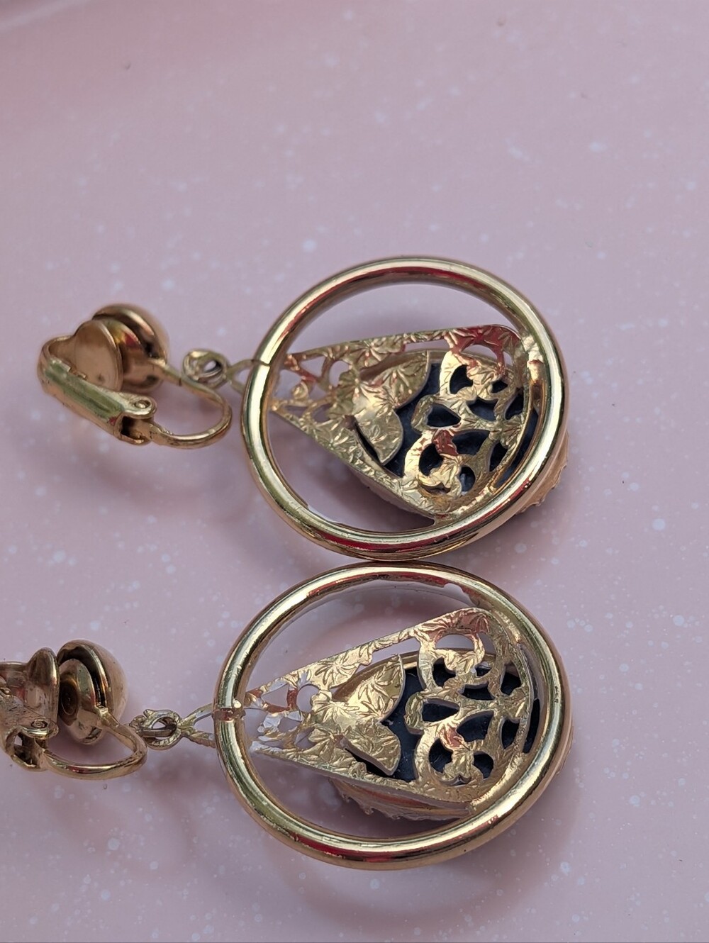Vintage Cameo Earrings Dangle Clip On Earrings Art Deco - Picture 11 of 16